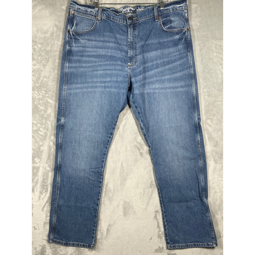 Wrangler Retro Slim Straight Medium Wash Jeans Mens 42x32 112330336 Blue Denim